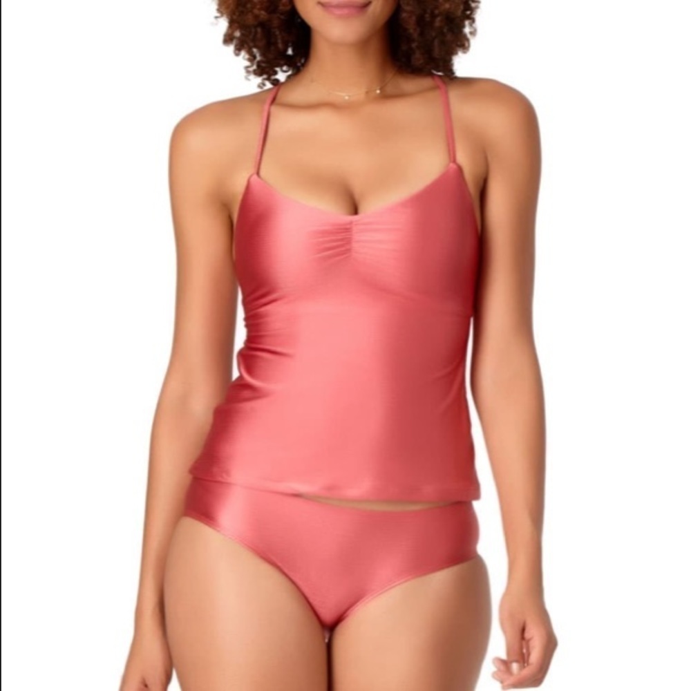 ANNE Cole Shirred Shined Pink Tankini Top & Bottom